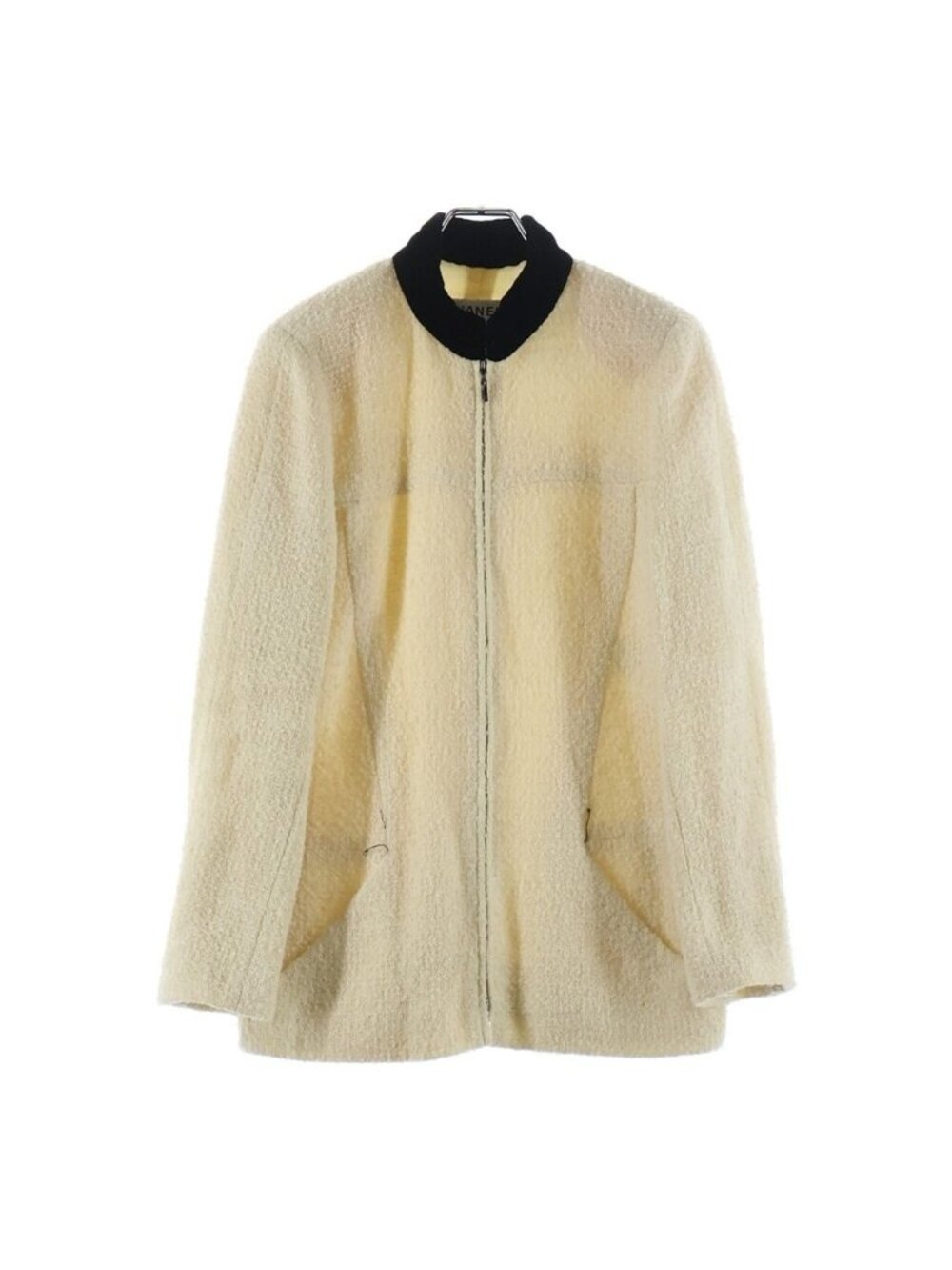 Chanel Zip Up Tweed Jacket Collar Velour Paneled Ivory